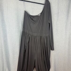 Curvy Sense One Shoulder Black Jumpsuit Slit Leg Stretch Plus Size 2X Club Party